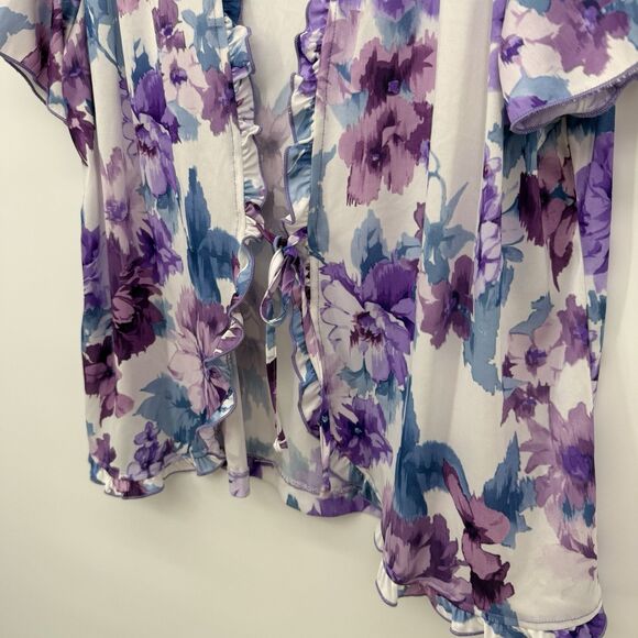 Salon Studio Y2k Purple Floral Tie Front Top Size XL Pajama - Picture 5 of 7